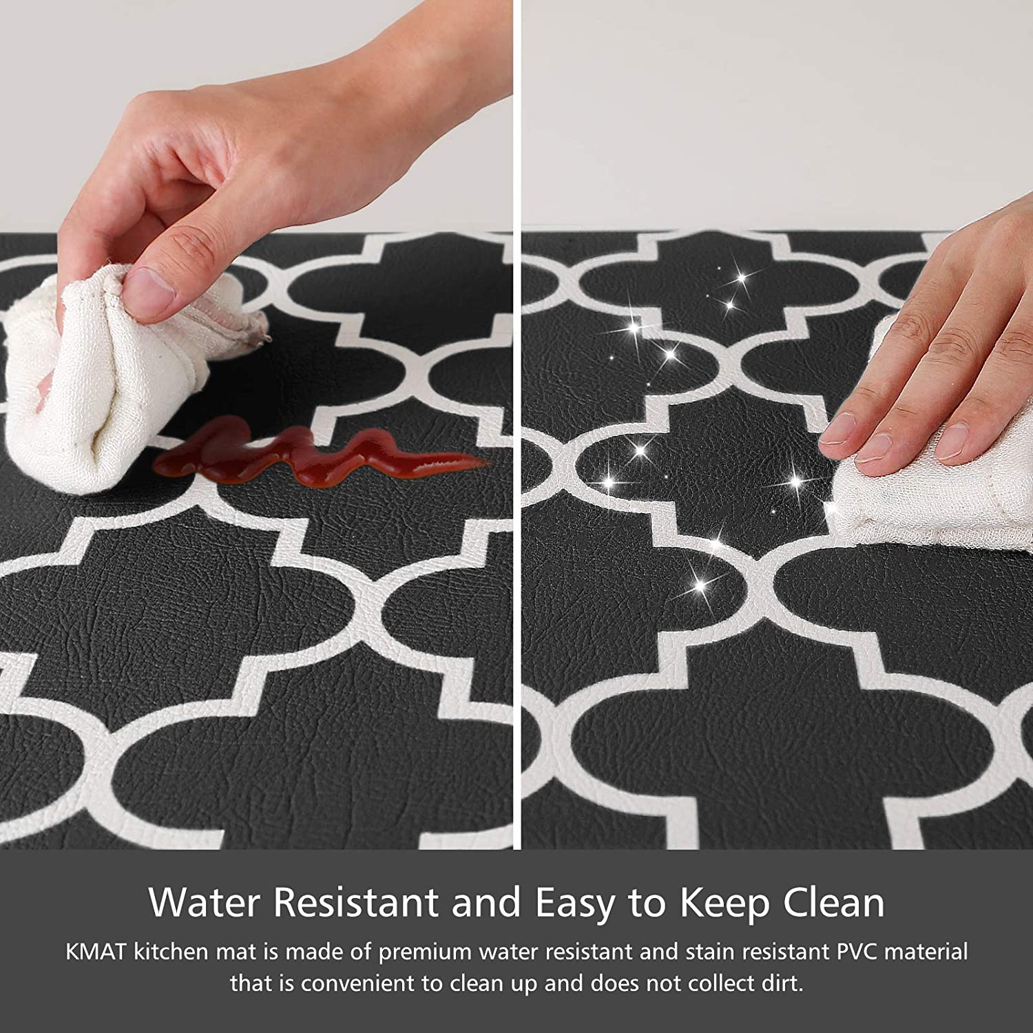 Kitchen Mat [2 PCS] Cushioned Anti-Fatigue Floor Mat, Waterproof Kitchen Mats and Rugs Heavy Duty PVC Ergonomic Comfort Standing Foam Mat for Kitchen, Floor Home, Office, Sink, Laundry,Black
