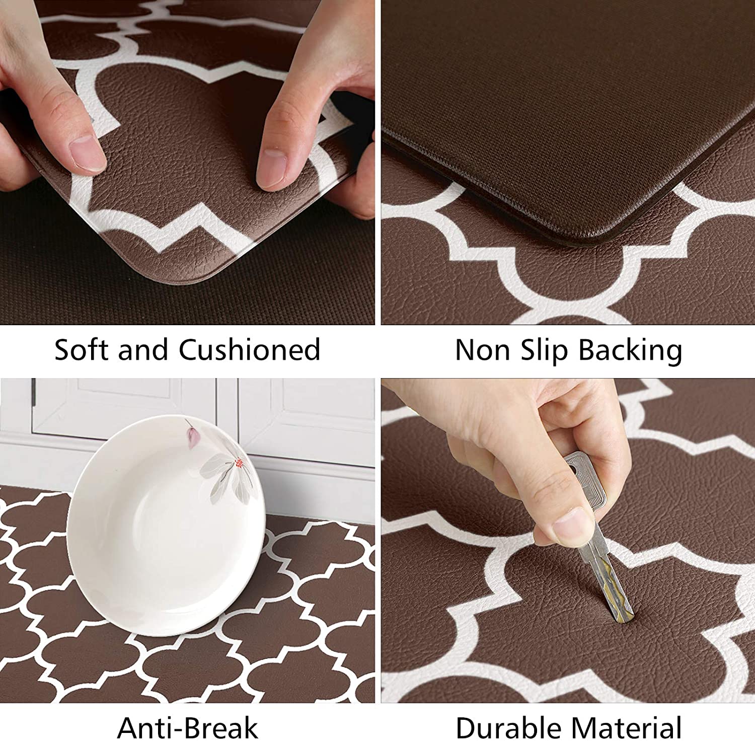 Kitchen Mat [2 PCS] Cushioned Anti-Fatigue Kitchen Mats and Rugs, Waterproof Non-Slip Kitchen Rug Heavy Duty PVC Ergonomic Comfort Standing Foam Mat for Kitchen, Floor Home, Sink, Laundry,Brown