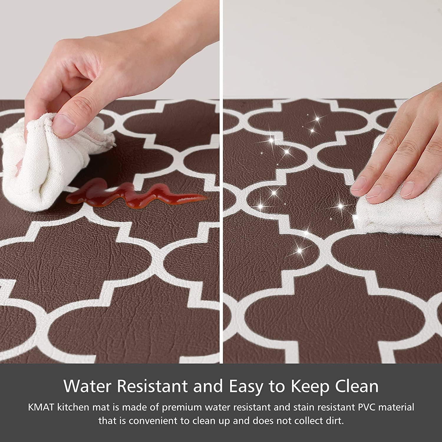 Kitchen Mat [2 PCS] Cushioned Anti-Fatigue Kitchen Mats and Rugs, Waterproof Non-Slip Kitchen Rug Heavy Duty PVC Ergonomic Comfort Standing Foam Mat for Kitchen, Floor Home, Sink, Laundry,Brown