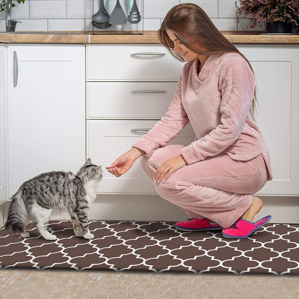 Kitchen Mat [2 PCS] Cushioned Anti-Fatigue Kitchen Mats and Rugs, Waterproof Non-Slip Kitchen Rug Heavy Duty PVC Ergonomic Comfort Standing Foam Mat for Kitchen, Floor Home, Sink, Laundry,Brown