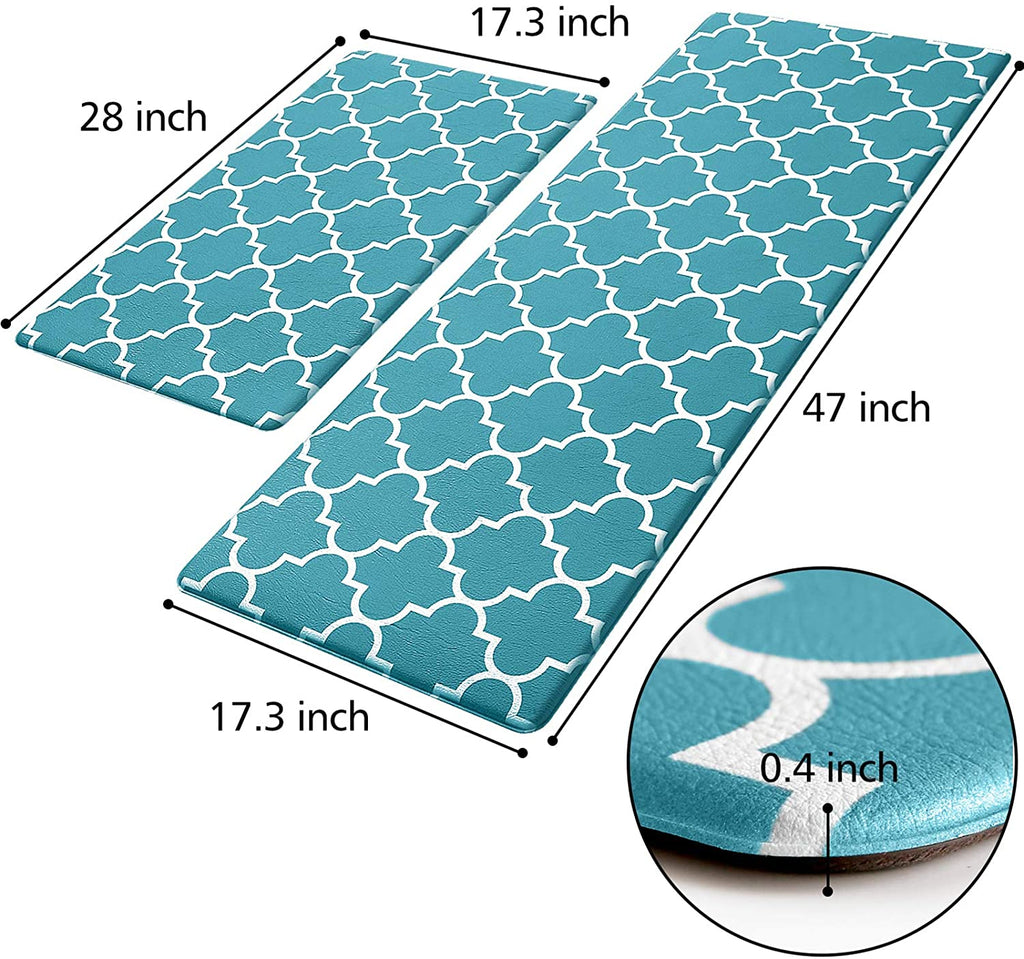 Kitchen Mat [2 PCS] Cushioned Anti-Fatigue Kitchen Rug, Waterproof Non-Slip Kitchen Mats and Rugs Heavy Duty PVC Ergonomic Comfort Standing Foam Mat for Kitchen, Floor Home, Office, Sink, Laundry