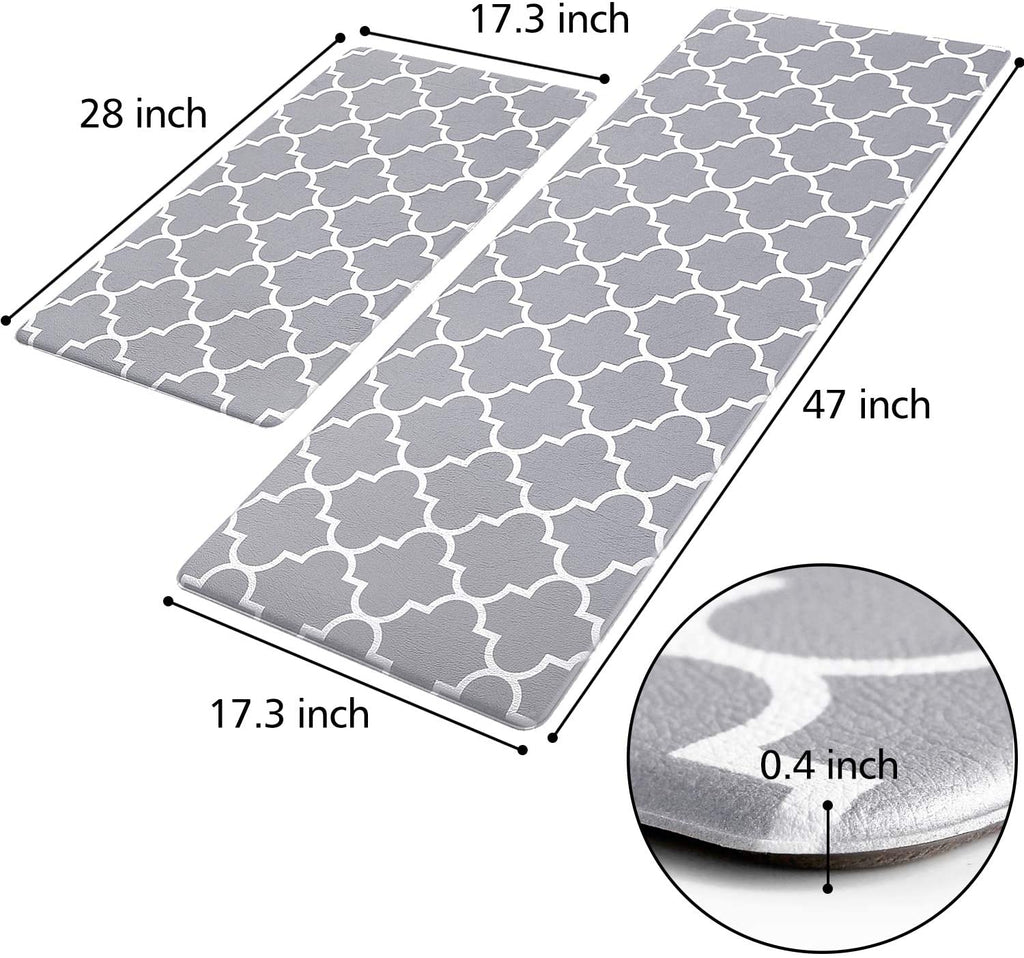 Kitchen Mat [2 PCS] Cushioned Anti-Fatigue Kitchen Rug, Waterproof Non-Slip Kitchen Mats and Rugs Heavy Duty PVC Ergonomic Comfort Foam Rug for Kitchen, Floor Home, Office, Sink, Laundry,Grey