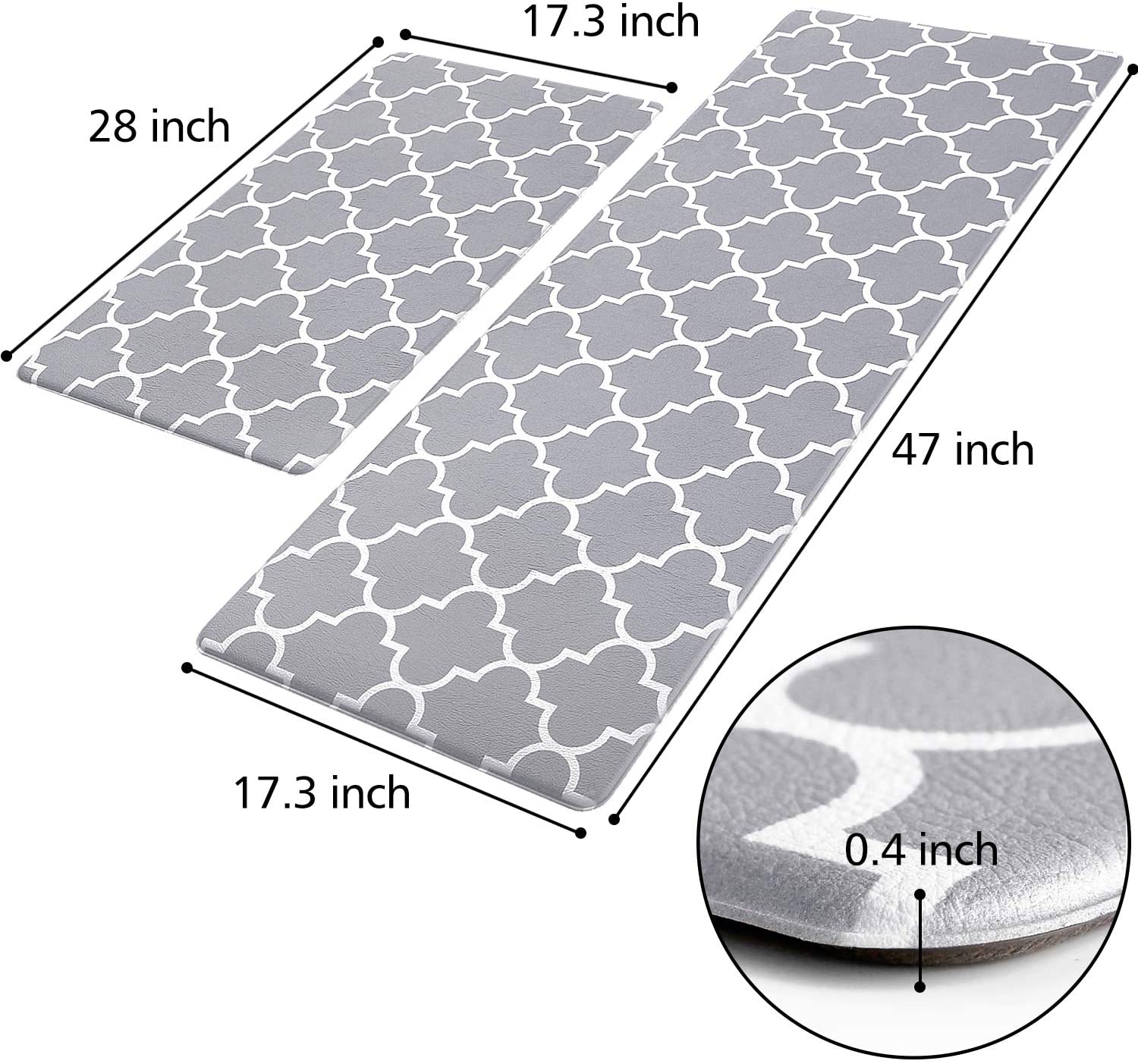 Kitchen Mat [2 PCS] Cushioned Anti-Fatigue Kitchen Rug, Waterproof Non-Slip Kitchen Mats and Rugs Heavy Duty PVC Ergonomic Comfort Foam Rug for Kitchen, Floor Home, Office, Sink, Laundry,Grey