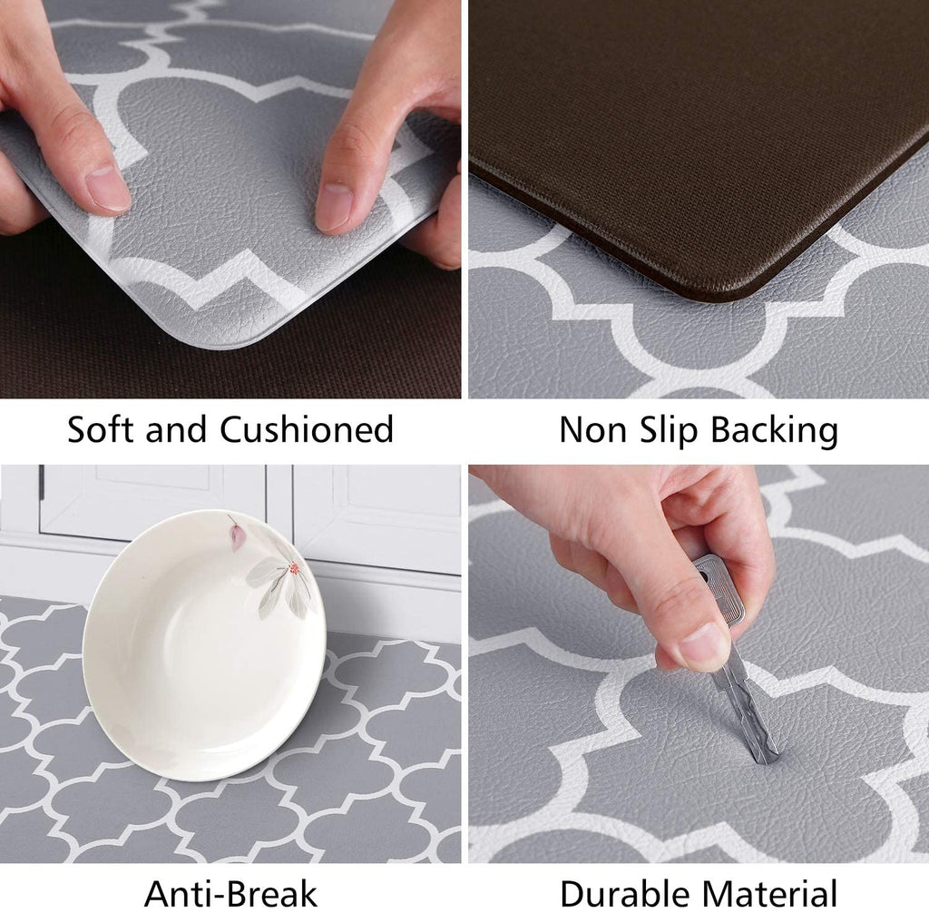 Kitchen Mat [2 PCS] Cushioned Anti-Fatigue Kitchen Rug, Waterproof Non-Slip Kitchen Mats and Rugs Heavy Duty PVC Ergonomic Comfort Foam Rug for Kitchen, Floor Home, Office, Sink, Laundry,Grey