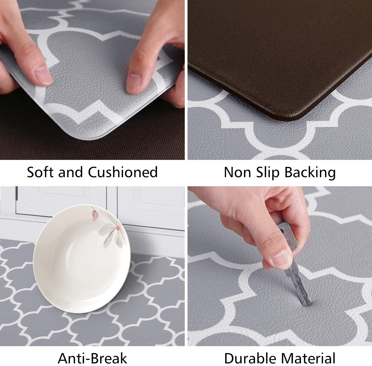 Kitchen Mat [2 PCS] Cushioned Anti-Fatigue Kitchen Rug, Waterproof Non-Slip Kitchen Mats and Rugs Heavy Duty PVC Ergonomic Comfort Foam Rug for Kitchen, Floor Home, Office, Sink, Laundry,Grey