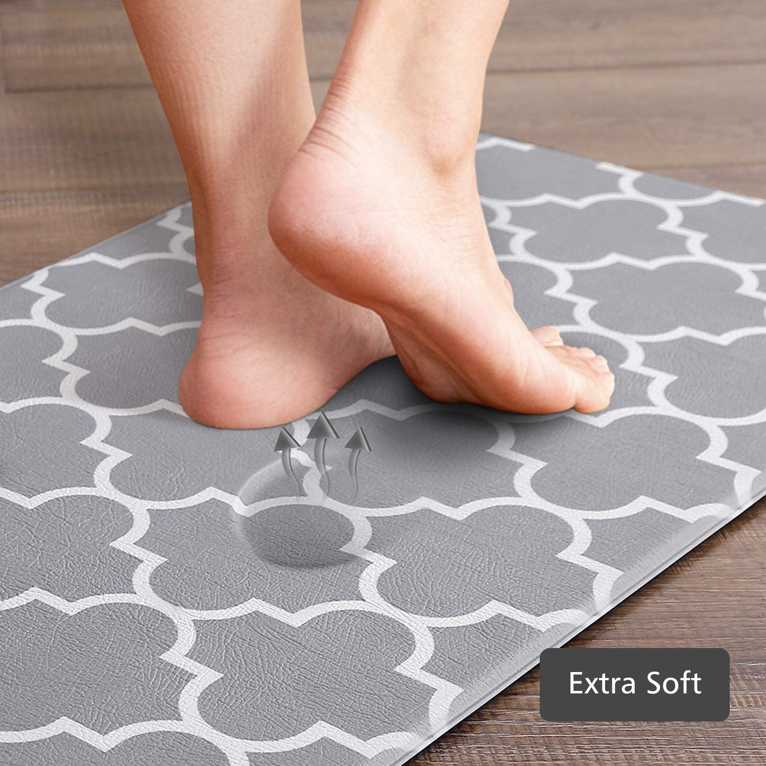 Kitchen Mat [2 PCS] Cushioned Anti-Fatigue Kitchen Rug, Waterproof Non-Slip Kitchen Mats and Rugs Heavy Duty PVC Ergonomic Comfort Foam Rug for Kitchen, Floor Home, Office, Sink, Laundry,Grey
