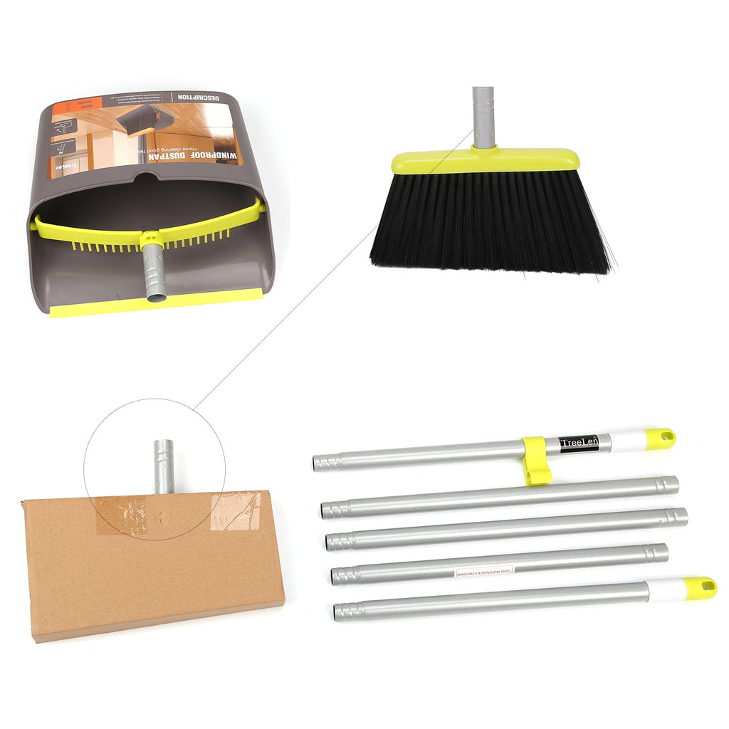 Broom and Dustpan＆Dust pan Set-Upright Broom and Dustpan Combo with Long Extendable Handle for Lobby Kitchen Room Floor Best Cleaning Supplies